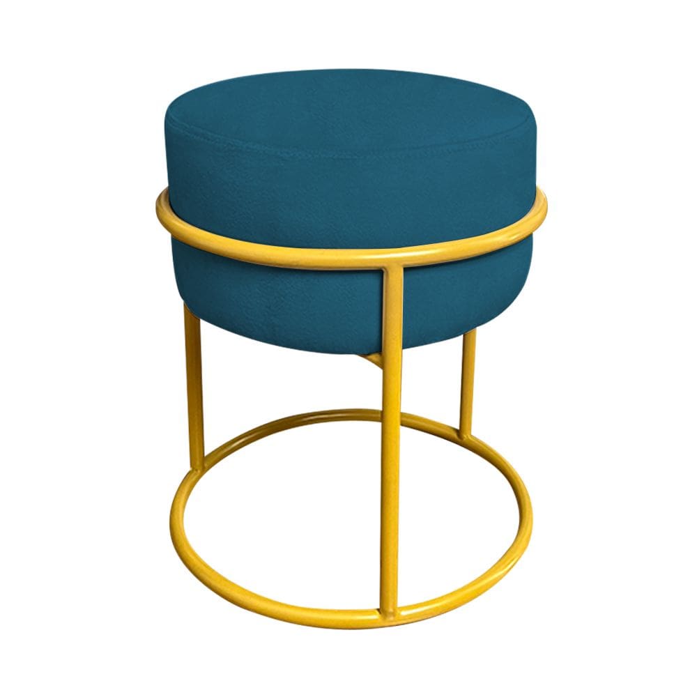 Puff Luma Suede Azul Marinho com Base de Aço Amarela