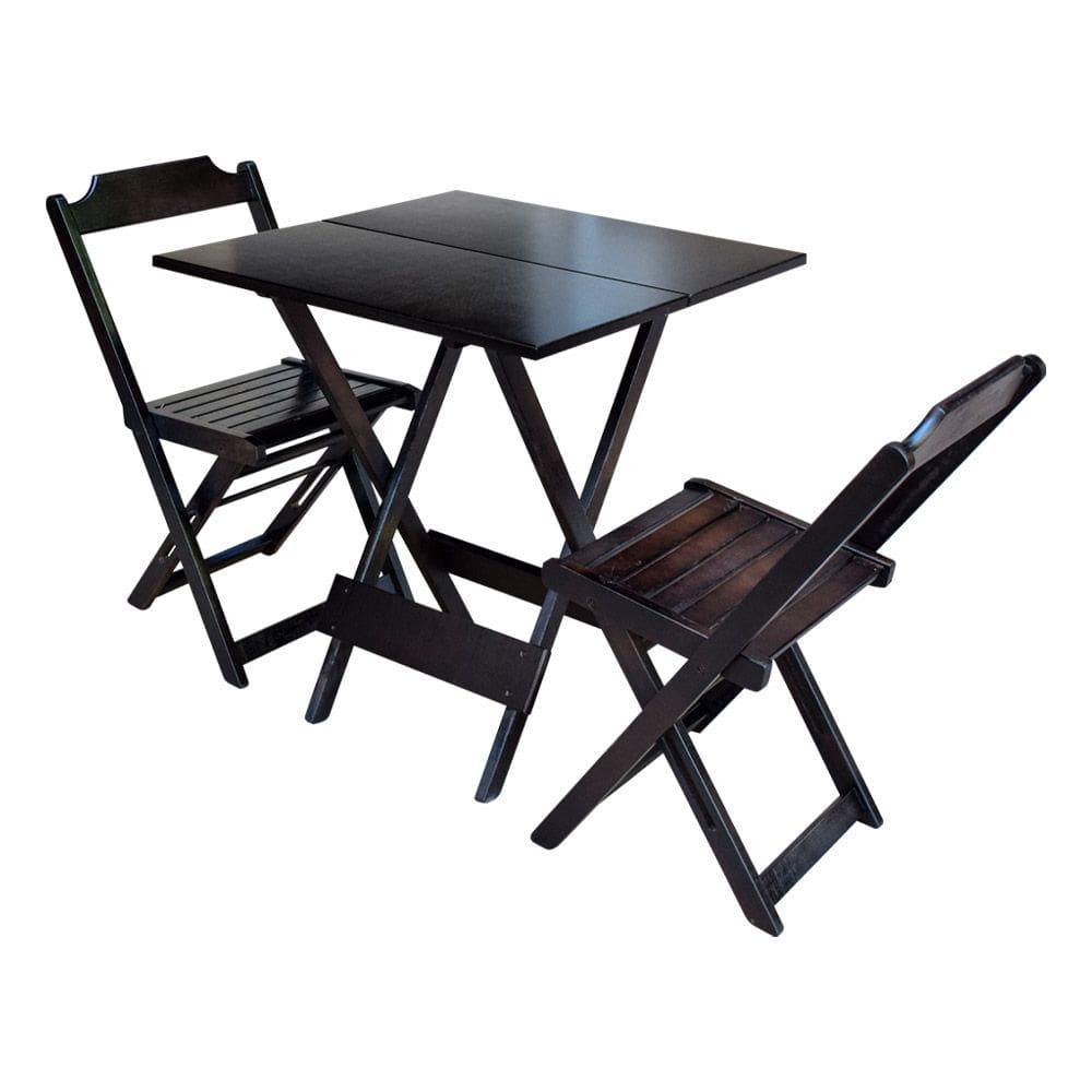 Conjunto de Mesa Dobravel com 2 Cadeiras de Madeira 70x70 Ideal para Bar e Restaurante - Tabaco