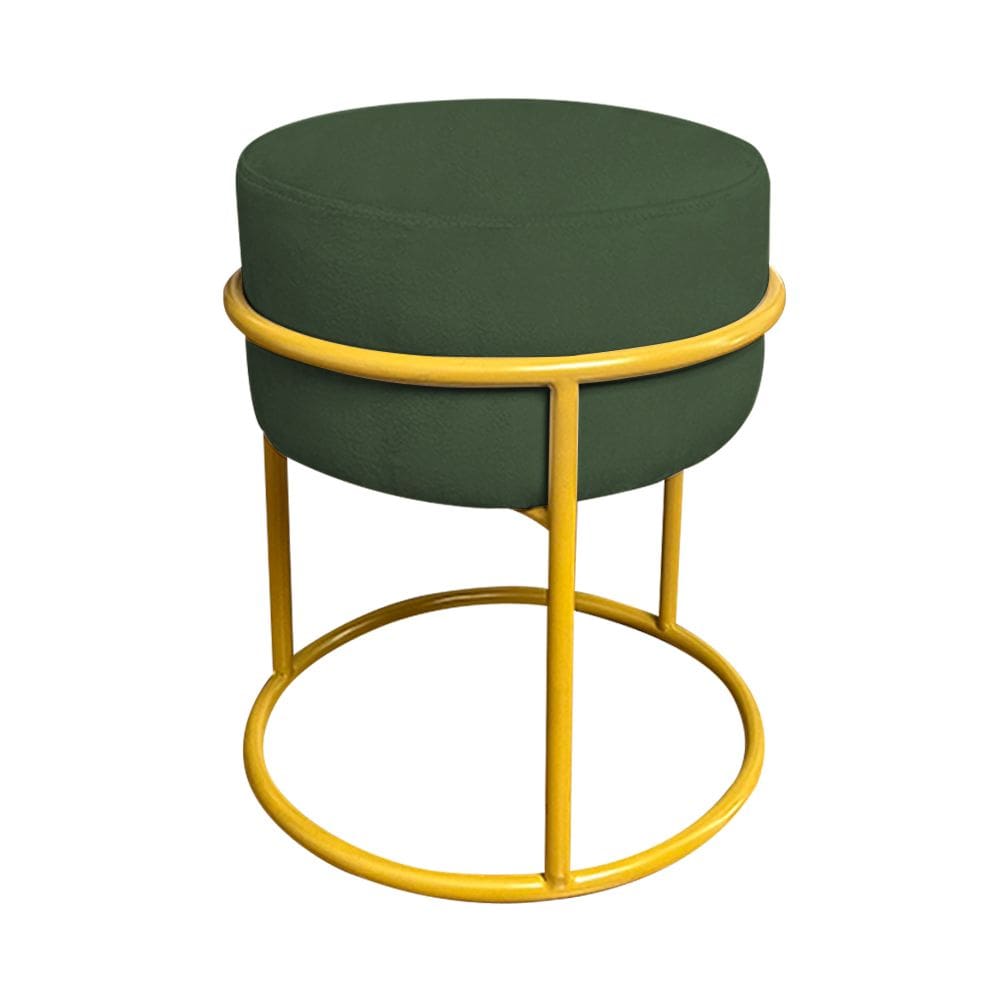 Puff Luma Suede Verde com Base de Aço Amarela
