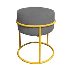 Puff Luma Suede Cinza com Base de Aço Amarela