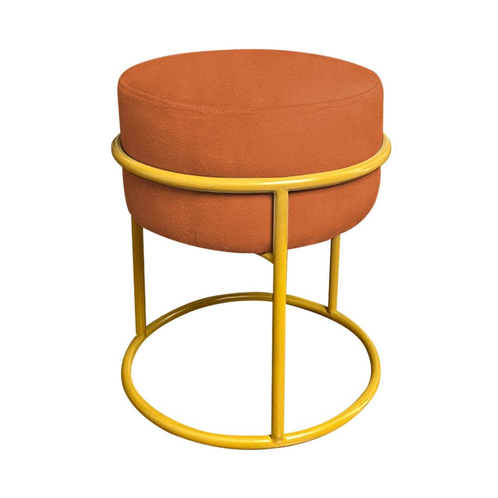 Puff Luma Suede Terracota com Base de Aço Amarela  