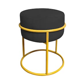 Puff Luma Suede Preto com Base de Aço Amarela