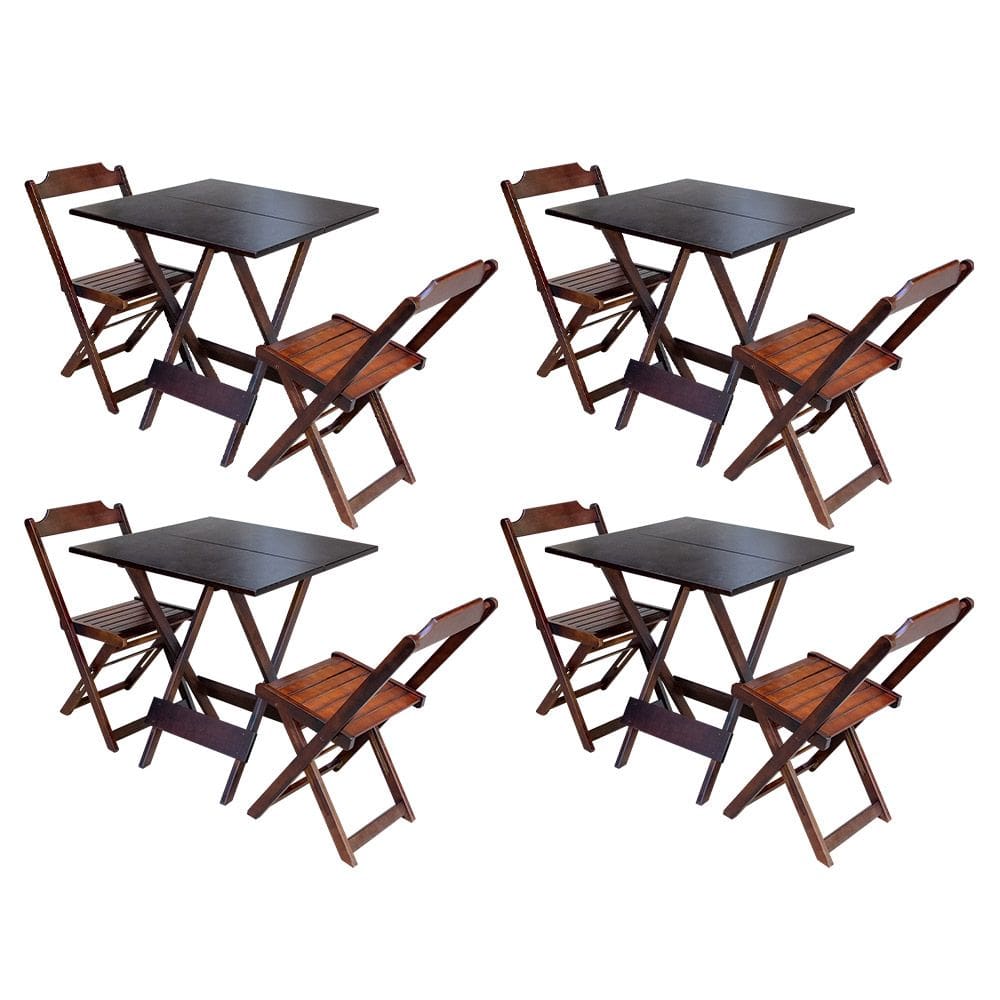 Kit 4 Jogos de Mesa Dobravel com 2 Cadeiras de Madeira 70x70 - Imbuia