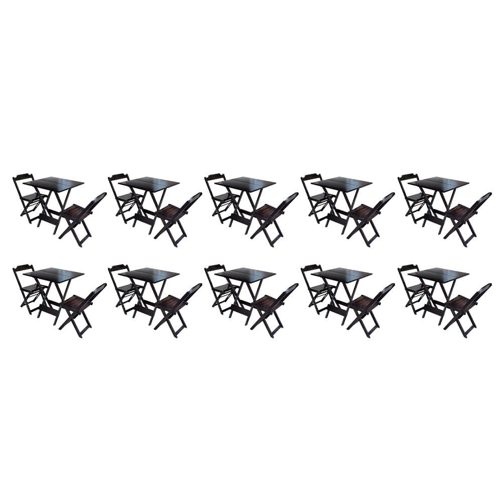 Kit 10 Jogos de Mesa Dobravel com 2 Cadeiras de Madeira 70x70 - Tabaco