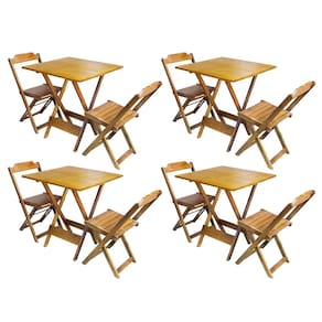 Kit 4 Conjuntos de Mesa Dobravel com 2 Cadeiras de Madeira 70x70 - Castanho