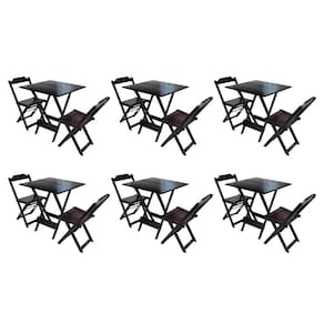 Kit 6 Conjuntos de Mesa Dobravel com 2 Cadeiras de Madeira 70x70 - Tabaco