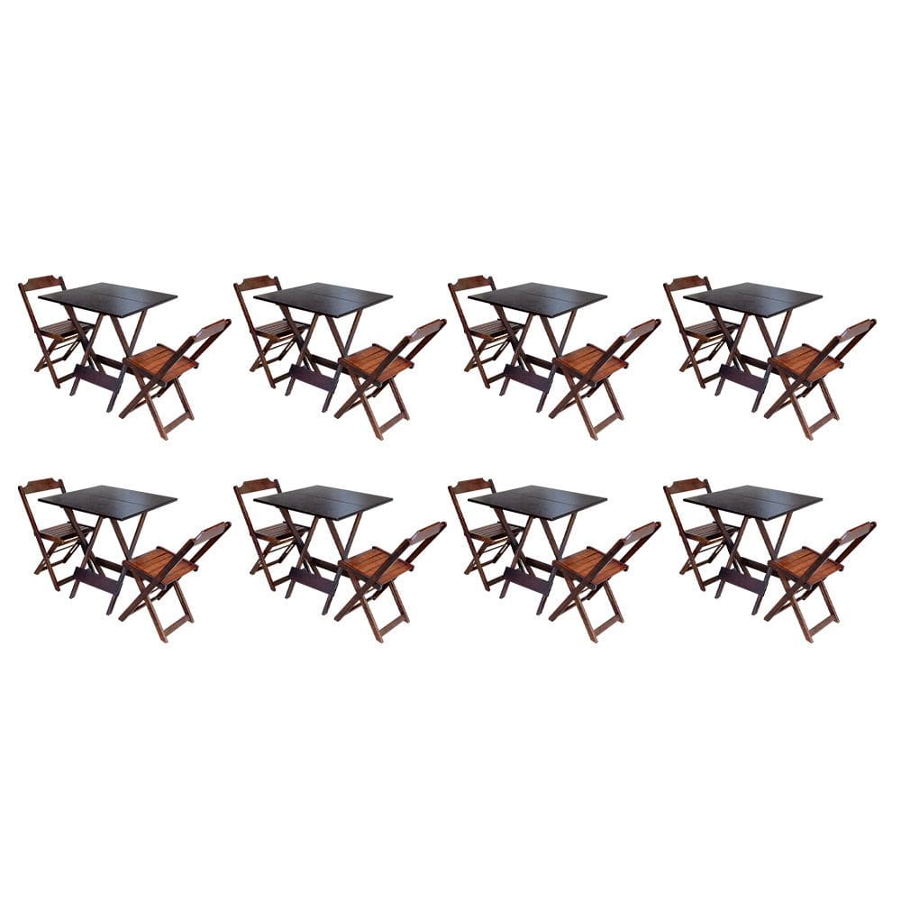 Kit 8 Jogos de Mesa Dobravel com 2 Cadeiras de Madeira 70x70 Ideal para Bar e Restaurante - Imbuia