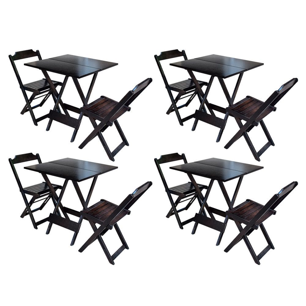 Kit 4 Jogos de Mesa Dobravel com 2 Cadeiras de Madeira 70x70 Ideal para Bar e Restaurante - Tabaco