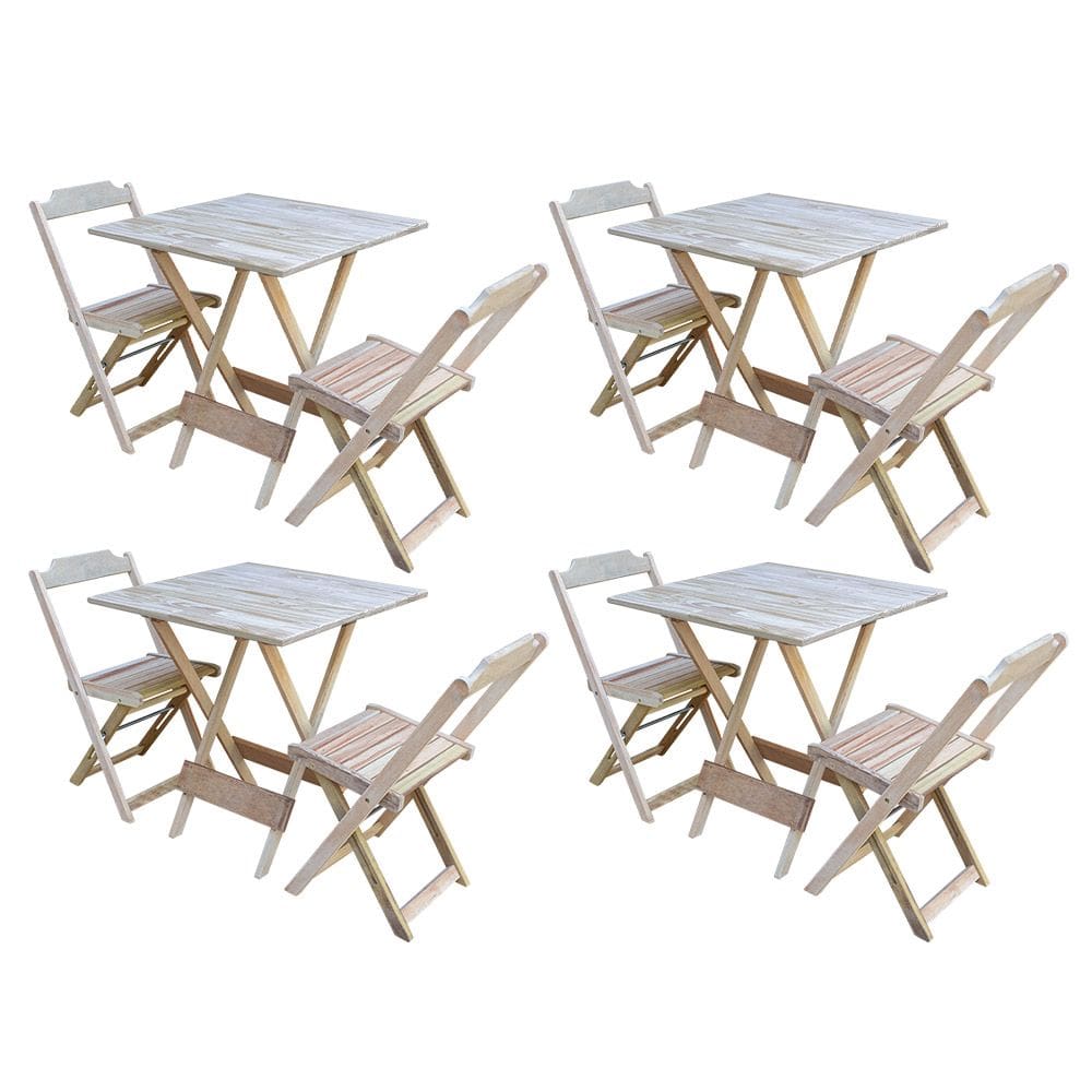 Kit 4 Jogos de Mesa Dobravel com 2 Cadeiras de Madeira 70x70 Ideal para Bar e Restaurante - sem Pint