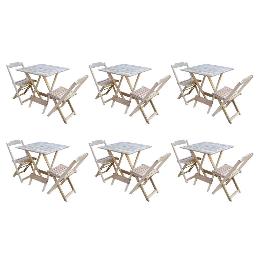 Kit 6 Jogos de Mesa Dobravel com 2 Cadeiras de Madeira 70x70 Ideal para Bar e Restaurante - sem Pint