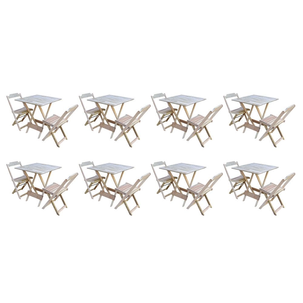 Kit 8 Jogos de Mesa Dobravel com 2 Cadeiras de Madeira 70x70 Ideal para Bar e Restaurante - sem Pint