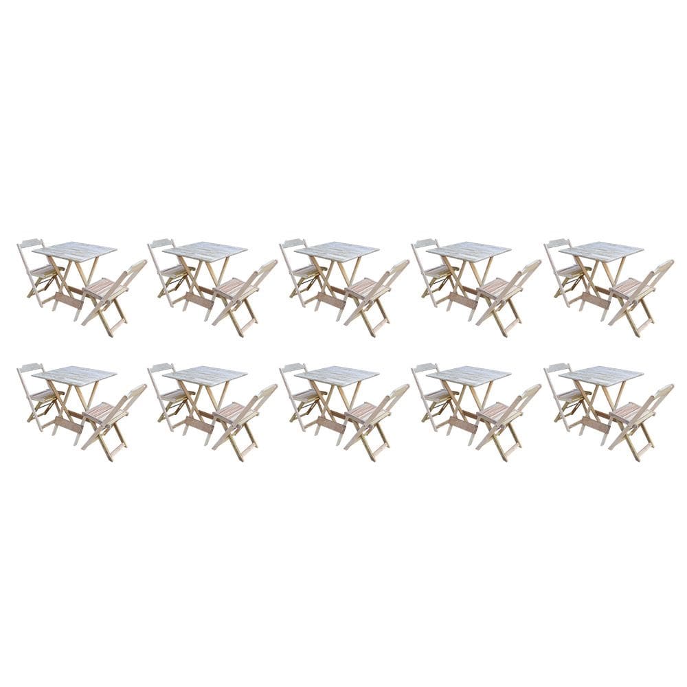 Kit 10 Jogos de Mesa Dobravel com 2 Cadeiras de Madeira 70x70 Ideal para Bar e Restaurante - sem Pin