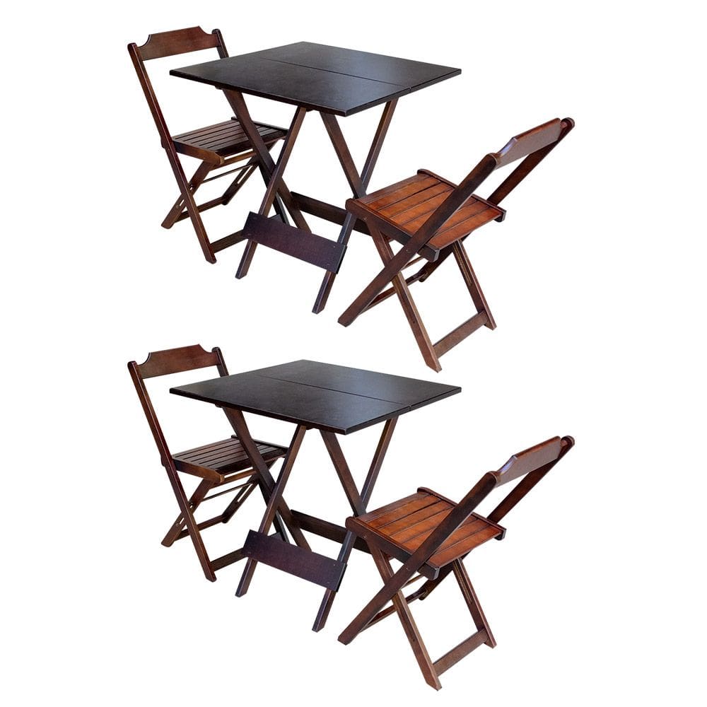 Kit 2 Conjuntos de Mesa Dobravel com 2 Cadeiras de Madeira 70x70 Ideal para Bar e Restaurante - Imbu
