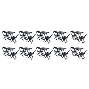 Kit 10 Conjuntos de Mesa Dobravel com 2 Cadeiras de Madeira 70x70 Ideal para Bar e Restaurante - Pre