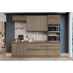 Cozinha Modulada Completa Maxxi 6 Peças (2 Armários + 2 Balcões + 1 Paneleiro + 1 Complemento) CPT53 Nogal - Kappesberg