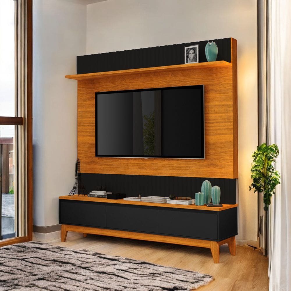 Painel TV Quarto Grande Ripado Para TV 75 Polegadas Antalya