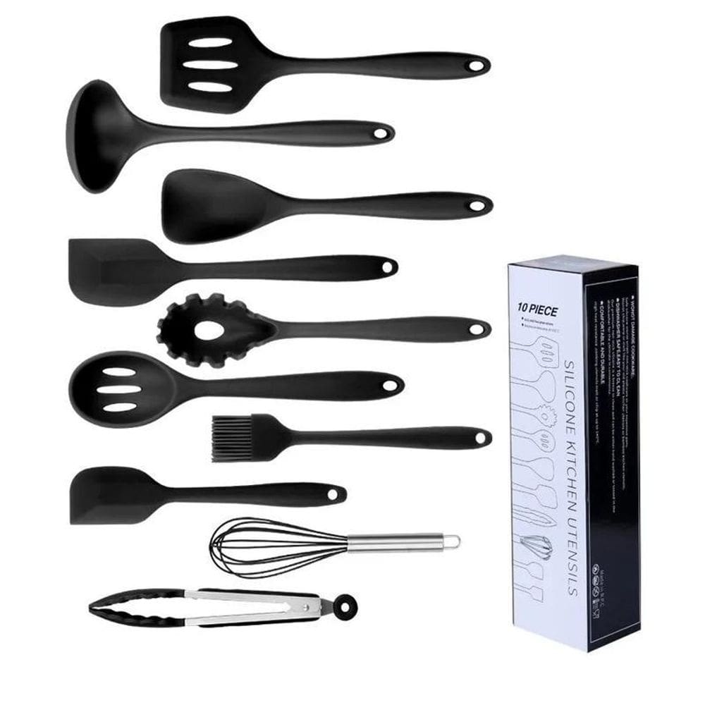 Conjunto Utensílios De Cozinha De Silicone 10 Peças - Preto