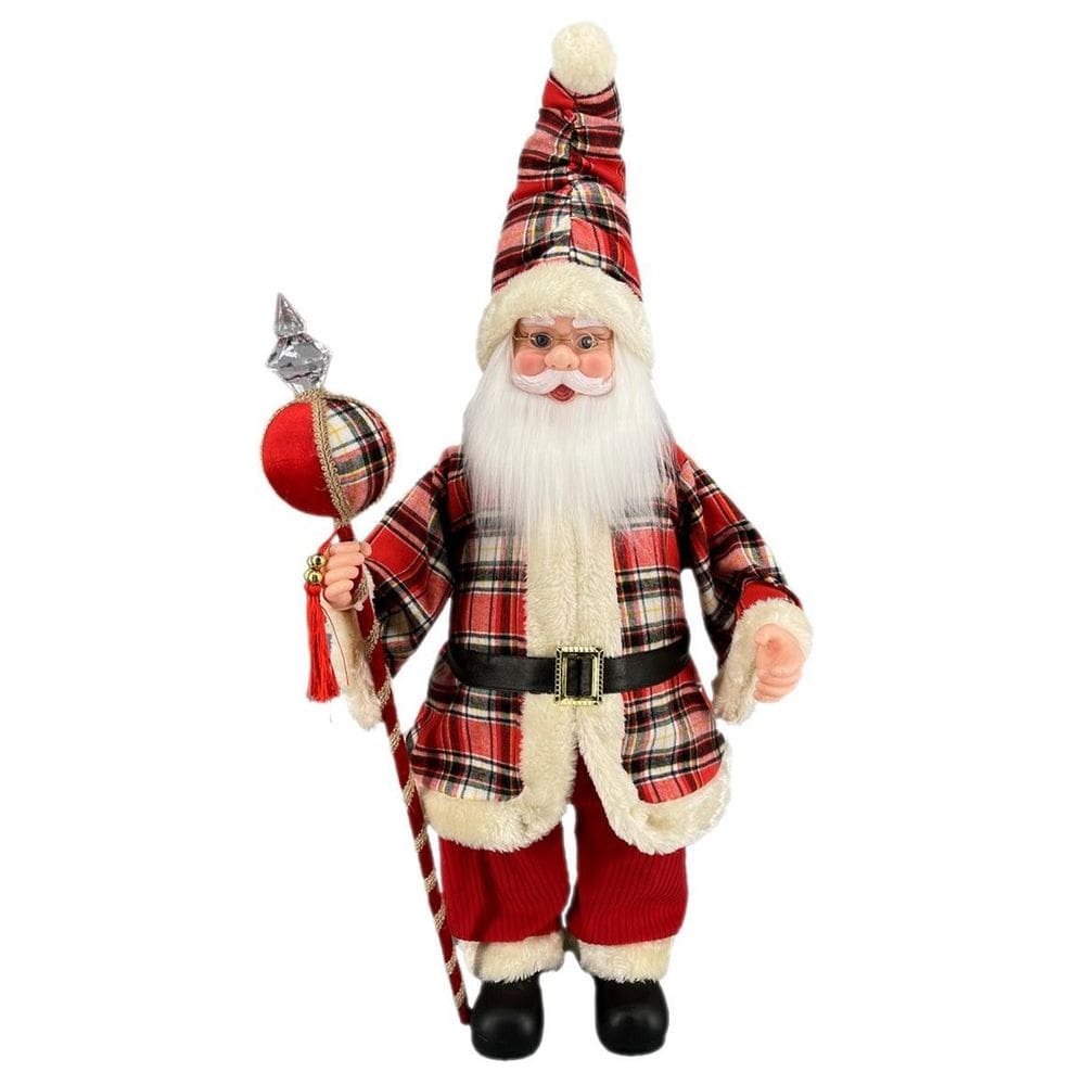 Papai Noel Musical Grande Vermelho Xadrez Natal 70Cm