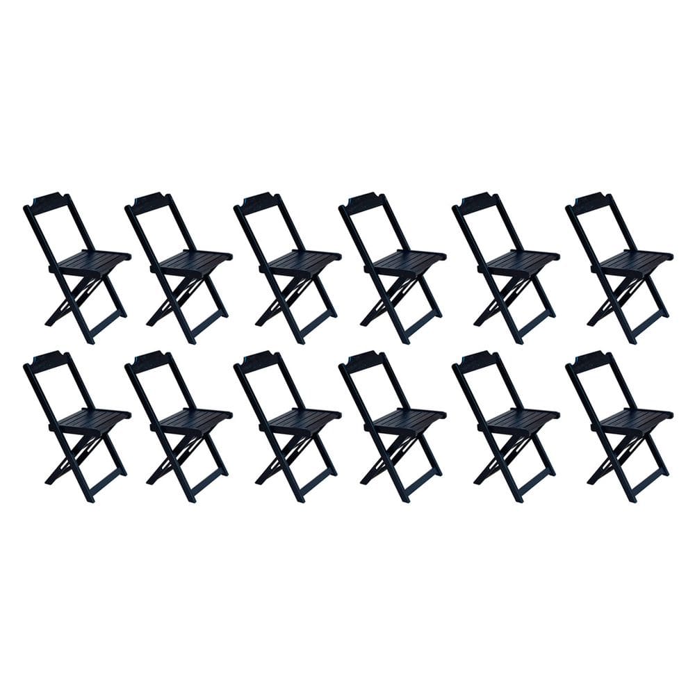 Kit 12 Cadeiras de Madeira Dobravel Preto