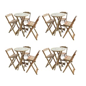 Kit 4 Jogos de Mesas Bistrô de Madeira Dobrável com 3 Banquetas - Crua