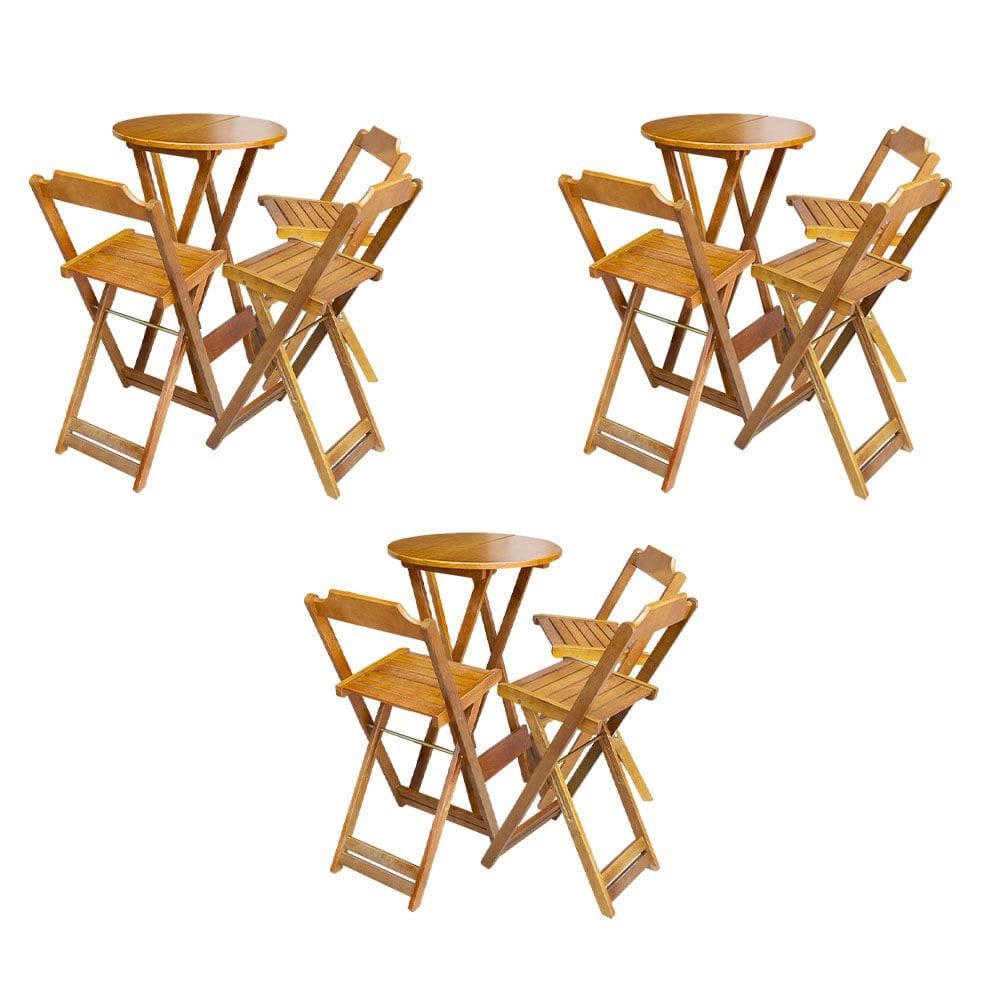 Kit 3 Jogos de Mesa Bistrô de Madeira Dobrável com 3 Banquetas - Caramelo