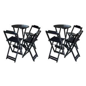 Kit 2 Jogos de Mesa Bistrô de Madeira Dobrável com 3 Banquetas - Preto