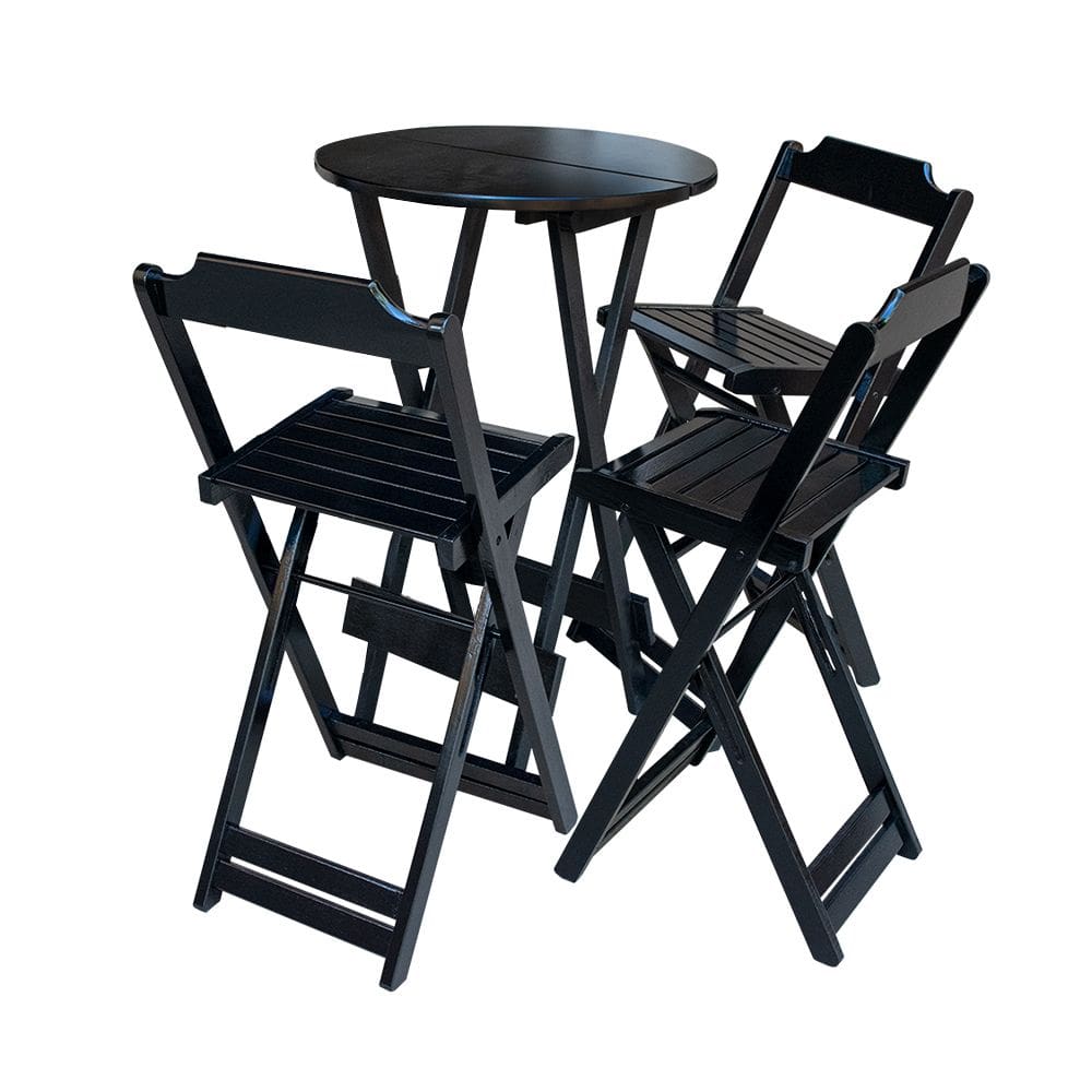 Jogo de Mesa Bistrô de Madeira Dobrável com 3 Banquetas - Preto