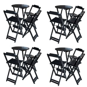 Kit 4 Jogos de Mesa Bistrô de Madeira Dobrável com 3 Banquetas - Preto