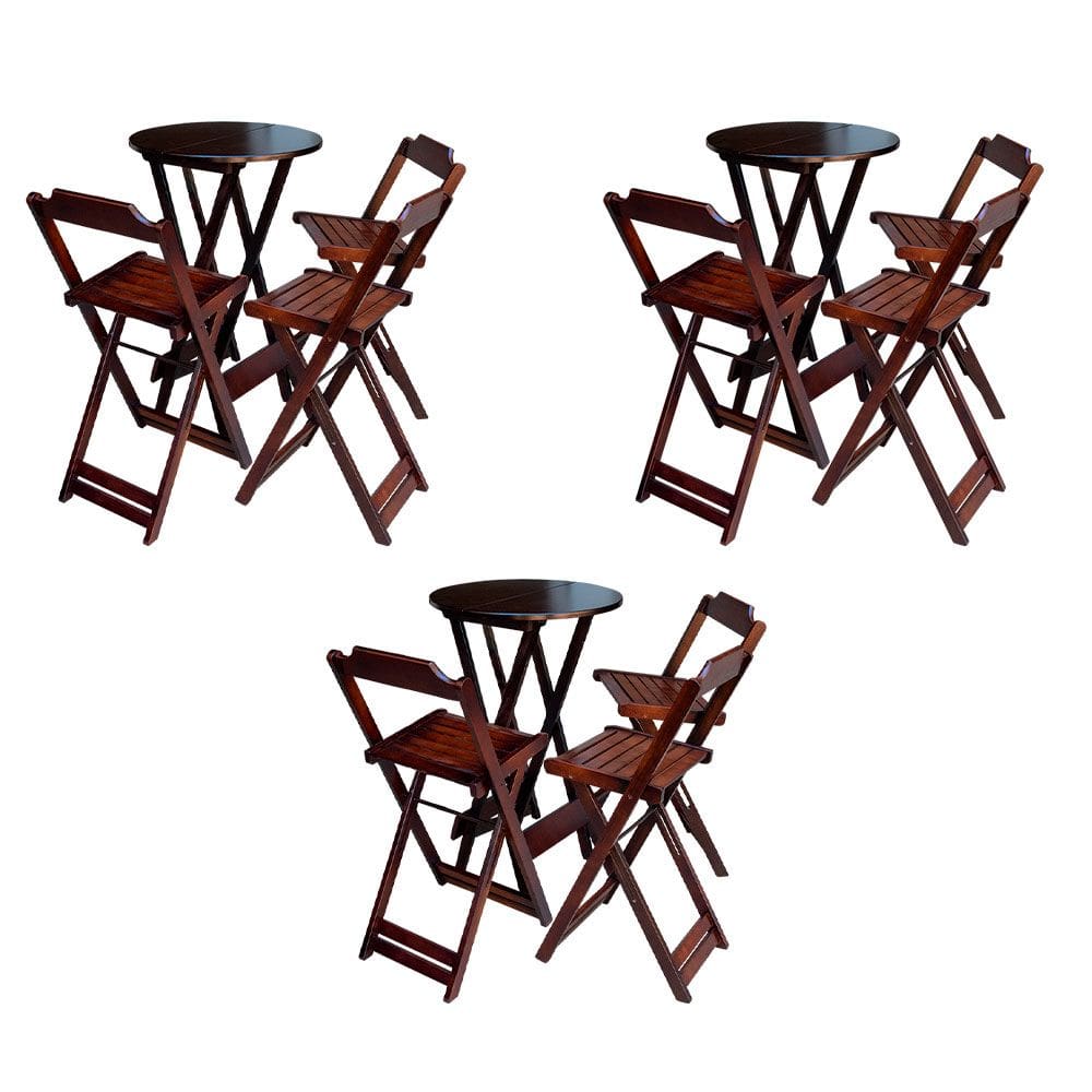 Kit 3 Jogos de Mesa Bistrô de Madeira Dobrável com 3 Banquetas - Imbuia