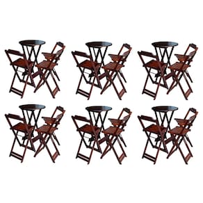 Kit 6 Jogos de Mesa Bistrô de Madeira Dobrável com 3 Banquetas - Imbuia