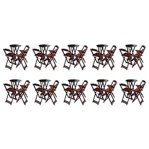 Kit 10 Jogos de Mesa Bistrô de Madeira Dobrável com 3 Banquetas - Imbuia
