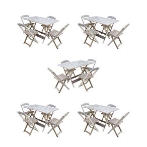 Kit 5 Conjuntos de Mesa Dobravel com 4 Cadeiras de Madeira 120x70 para Restaurante e Bar - sem Pintu