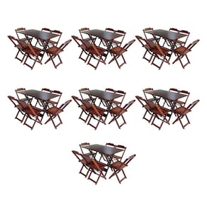Kit 7 Jogos de Mesa Dobravel com 6 Cadeiras de Madeira 120x70 para Restaurante e Bar - Imbuia