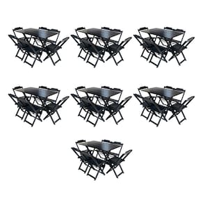 Kit 7 Jogos de Mesa Dobravel com 6 Cadeiras de Madeira 120x70 para Restaurante e Bar - Preto