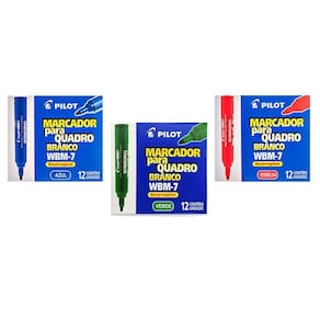 Kit Caixa de Pincel Marcador para Quadro Branco Recarregável WBM-7 36 Unidades 3 Cores - Pilot