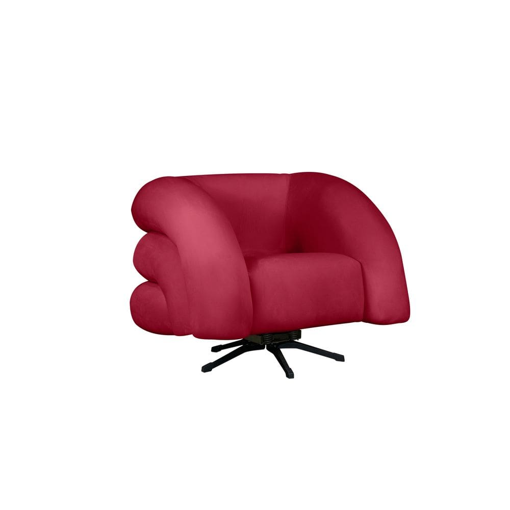 Poltrona Decorativa Giratória Micheli Veludo Vermelho - Montanaris Decor