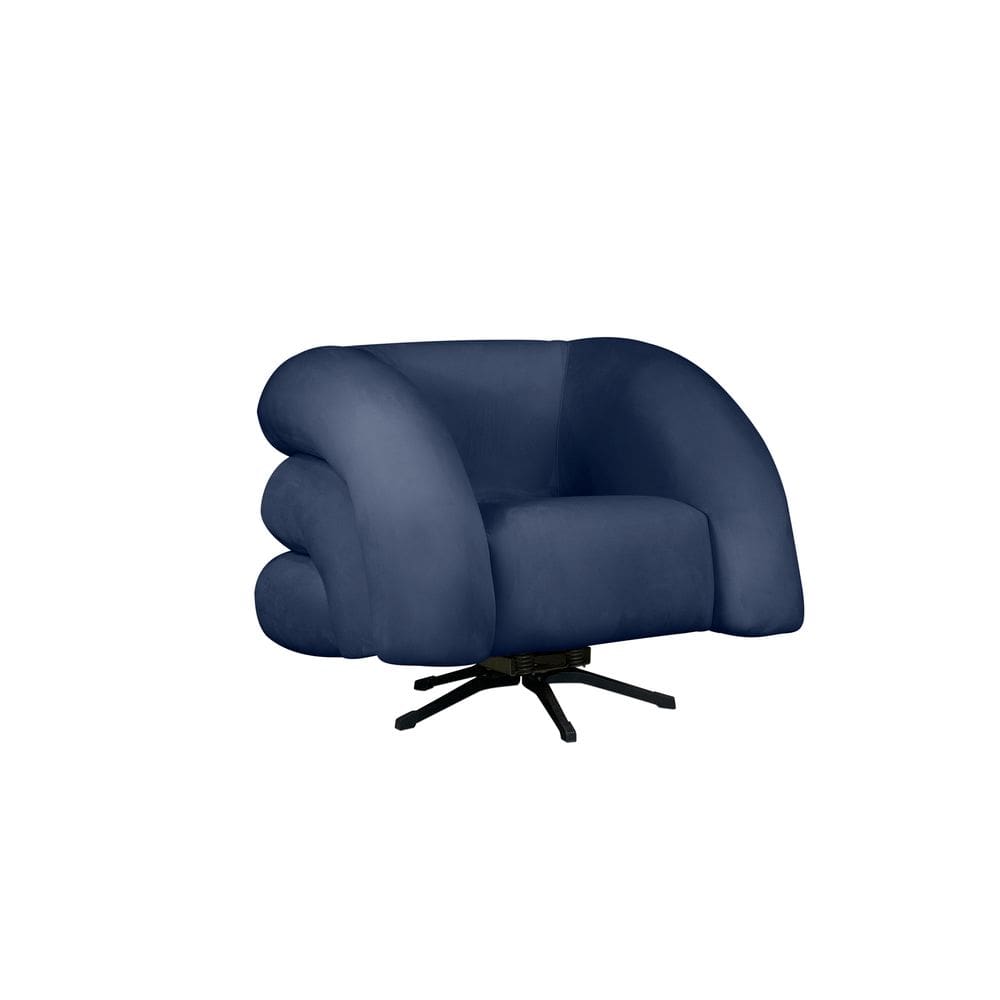 Poltrona Decorativa Giratória Micheli Veludo Azul Marinho - Montanaris Decor