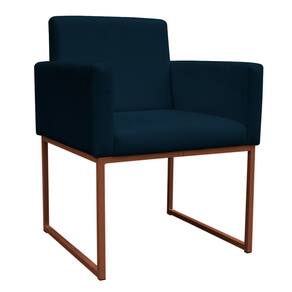 Poltrona Decorativa Base De Ferro Bronze Veludo Azul Marinho - Montanaris Decor