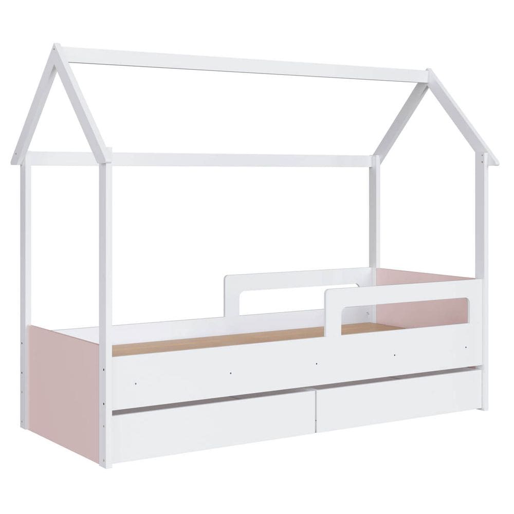 Cama Infantil Montessoriana com Gavetas Branco com Rosa