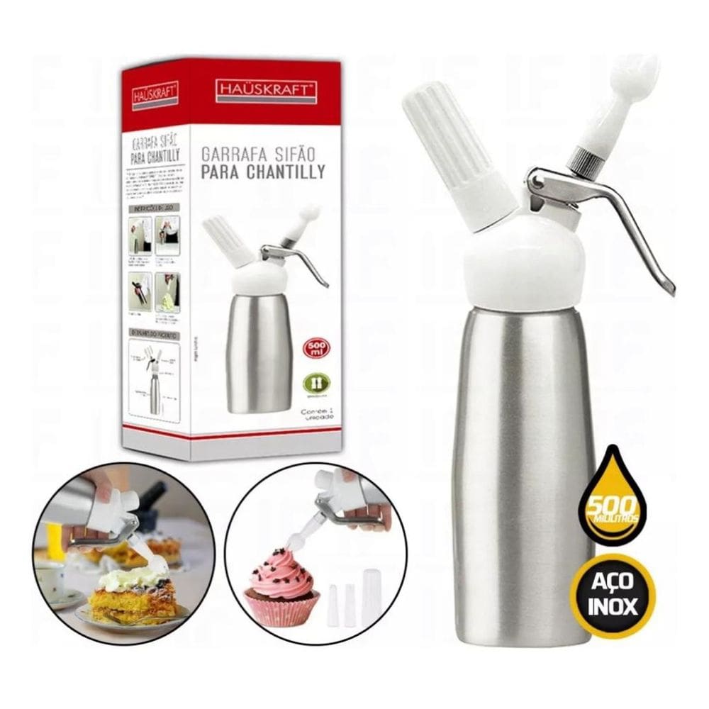 Garrafa Sifão Para Chantilly Creme Cream 500ml 3 Bicos Inox