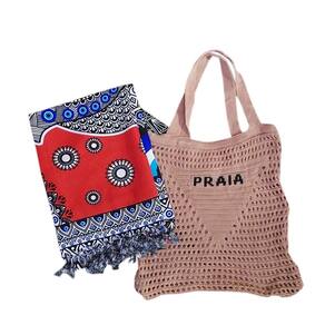 Moda Praia: Bolsa Crochê Diversas Cores + Canga Estampada