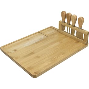 Jg 4Pç P/ Queijo Home&Co Com Tabua Para Cortar Divisoria Bambu Natural