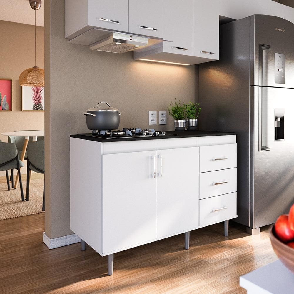 Balcão em Mdp Para Cooktop 1,20m 5 Bocas 2 Portas E 3 Gavetas Turim - Lojas Movelove
