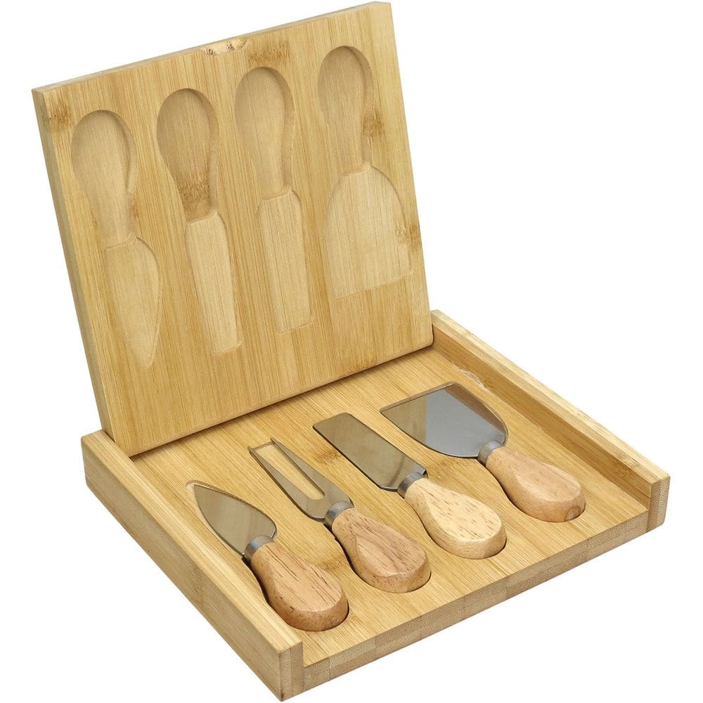 Jogo 4 Peças Para Queijo Home&Co Com Maleta Bambu Bambu Natural