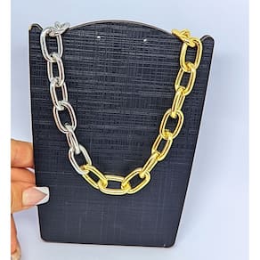 Colar Choker Feminino Corrente Elos Grande Misturas dois Elo Folheado Ouro Mix Dourado com Prata Lançamento Tendência
