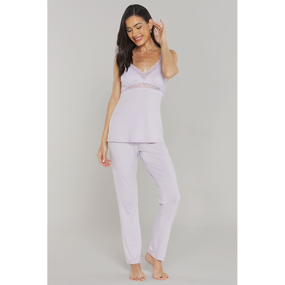 Pijama Feminino De Alça e Calça com Bolso