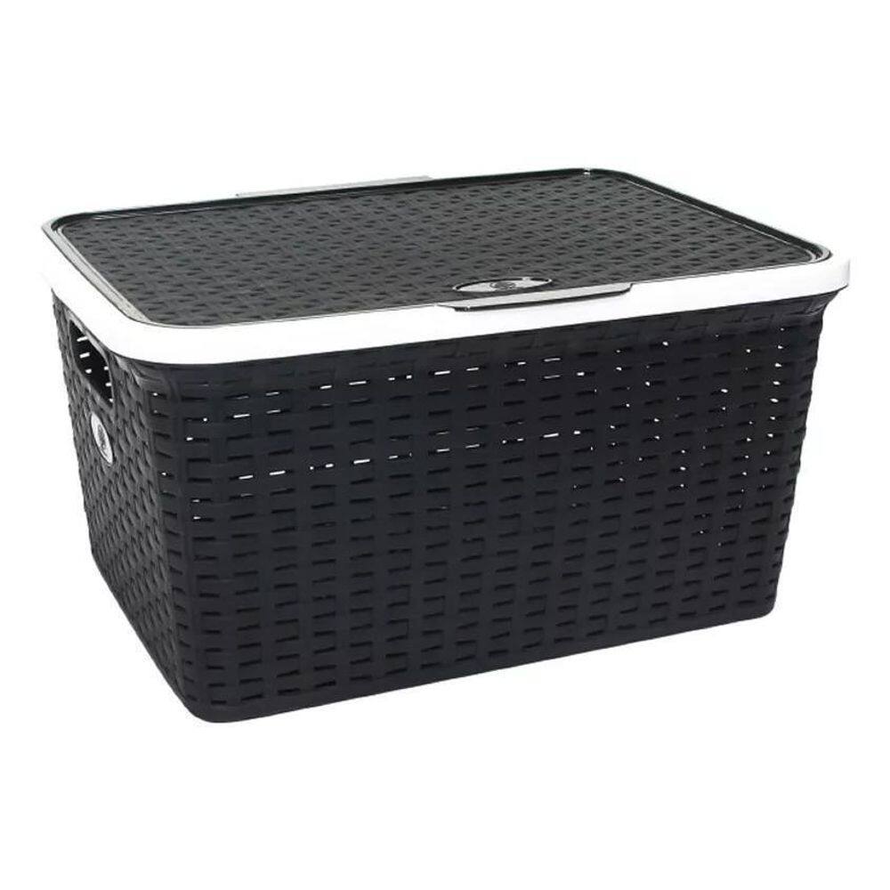Caixa Organizadora Com Tampa Reclinável 7,5L Preto/Cinza