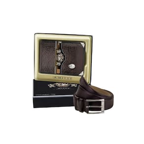 Kit Couro Carteira Mini Mitty Cinto Fasolo M0 - Marrom - 115