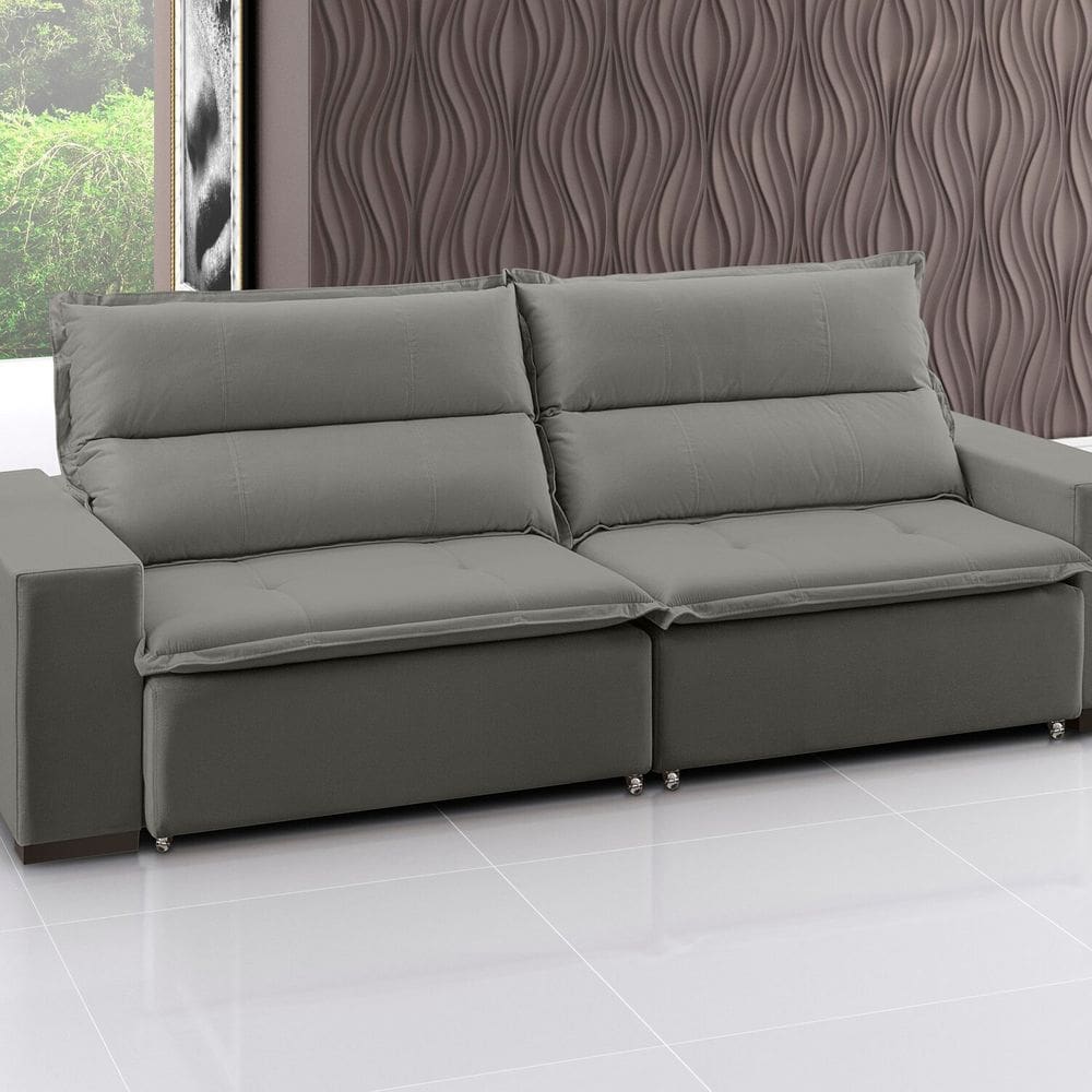 Sofá Supreme - Retrátil / Reclinável 240 Cm Veludo Cinza