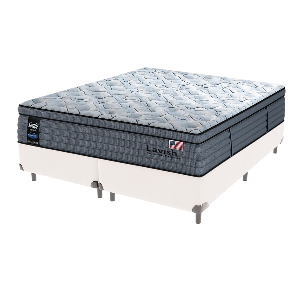 Cama Box Branca e Colchão King Lavish Molas Ensacadas Sealy